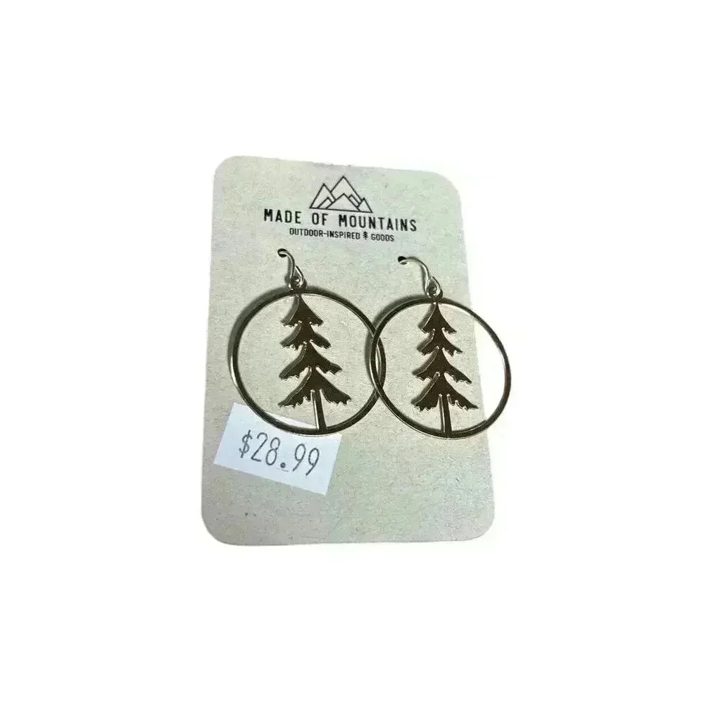 Made Of Mountains Pine Tree Earrings Gold Color New Made In Montana - Picture 5 of 9